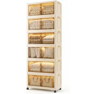 426 Quarts 6-Tier Extra Large Stackable Storage Bins with Doors and Lids, 73" Tall Plastic Storage Cabinet, Tool-Free Assembly Stackable Closet Organizer for Home Office, Pantry, Wheels
