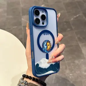 Magnetic Coquette Case for iPhone 17 16 E Pro Max 15 Plus 14 13 12 11 XS XR, Pastel 444 Angel Number Sun Moon Wave Art Design | Shockproof, Girly, Stylish, Silicone, and Trendy Protection