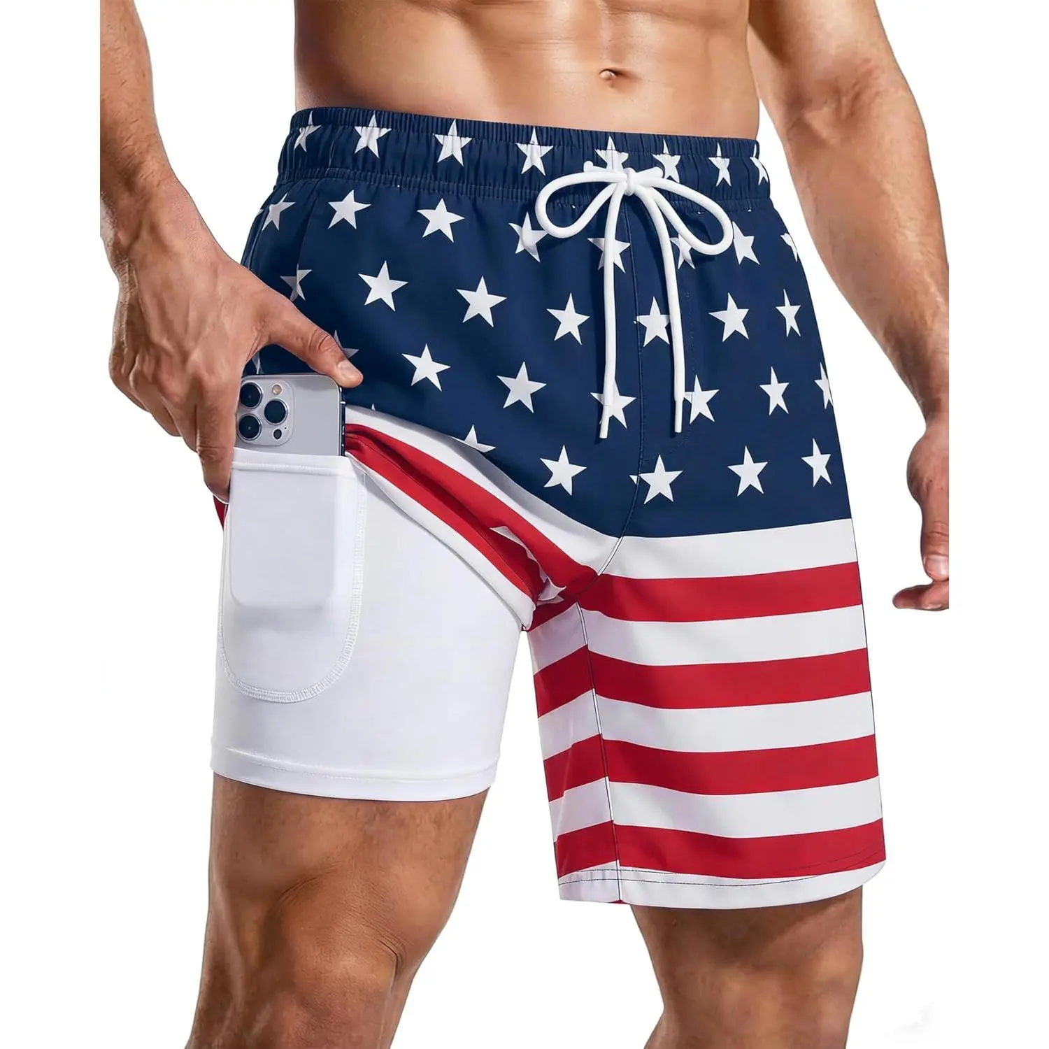 Men's Swim Trunks 7 Inch Quick Dry Board Shorts with Compression Liner for Beach Surfing Gym