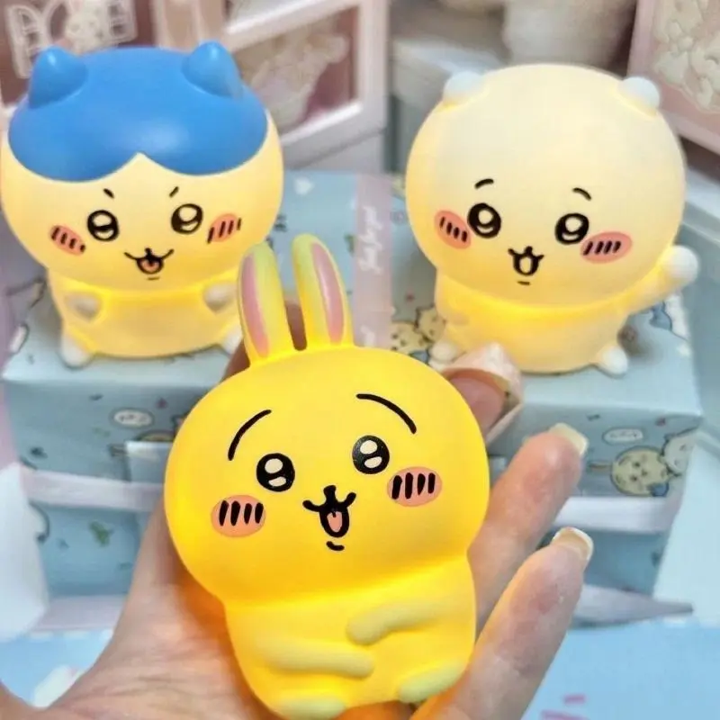 Cute Chiikawa Soft Silicone Night Light Kawaii Hachiware Usagi Momonga Cartoon Squishy Bedside Lamp For Teens Girls