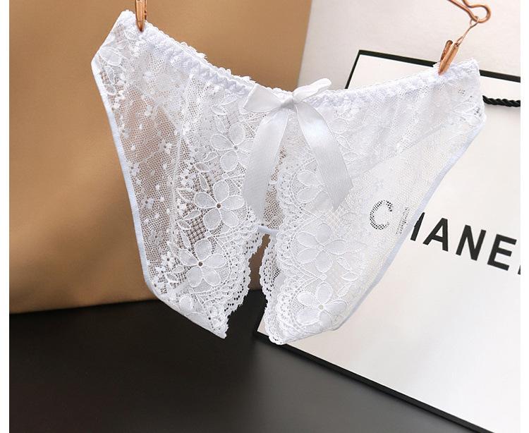 Women's Open Crotch Panties Low Waist Sexy Lace Transparent No-Remove Plus Size Briefs