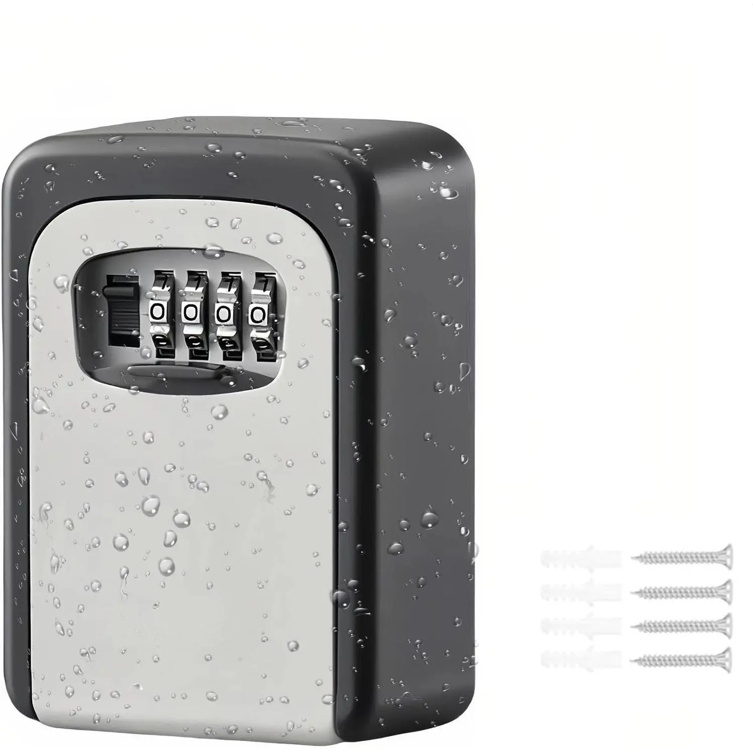 Key Lock Box,  Metal 4 Digits Combination Lockbox, Outside Wall Mount Resettable Key Hider, Upgraded Large  Password Boxes for  House Office Apartment -Grey