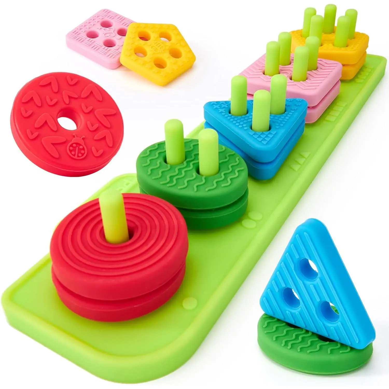 Silicone Sorting & Stacking Toys Toddlers 1-3 - Montessori Sensory Toys for 1 Year Old, Textured Soft Blocks for Shape & Color Sorting Learning Baby Toys 1 Year Old Boy Gifts Girl Sorter Toyfidget toys