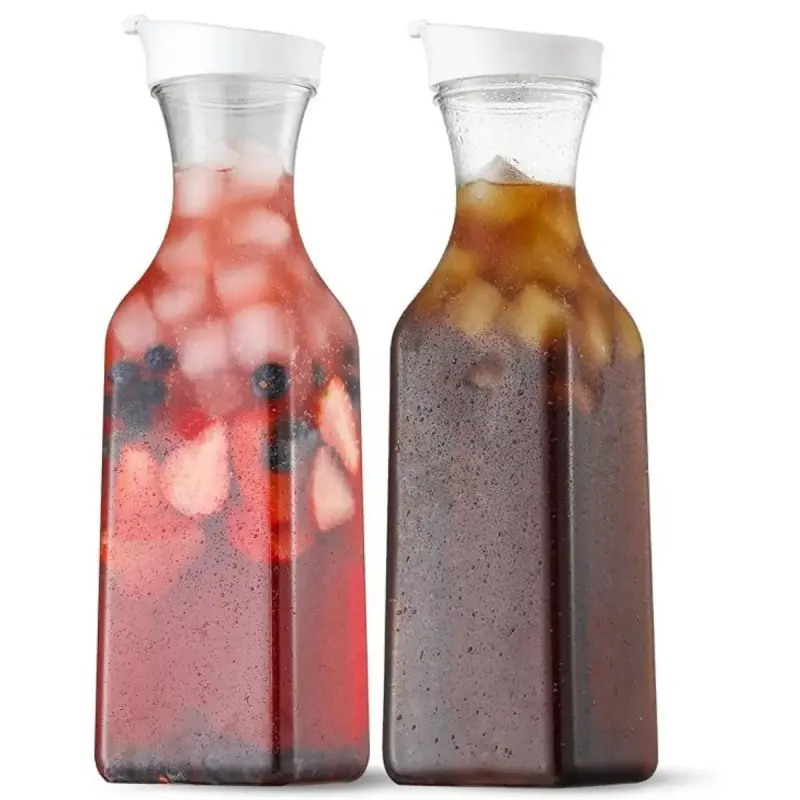 Plastic 50 Oz Water Carafe with Flip Top Lid, Square Base Juice Containers, Clear Plastic Pitcher - for Water, Iced Tea, Juice, Beverage, Cold Brew and Mimosa Bar