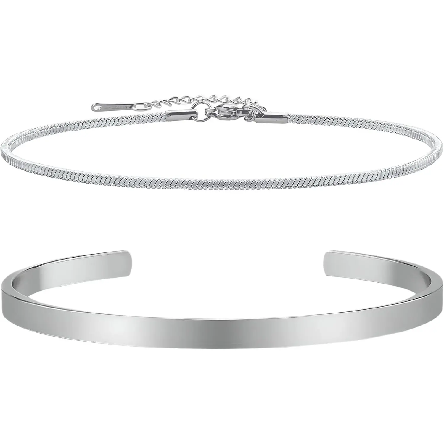 Men's Stackable Costume Jewelry Bracelet Set - Plated Cuff, Snake Box Chain, Cuban Link Bangle for Casual Modern Wear