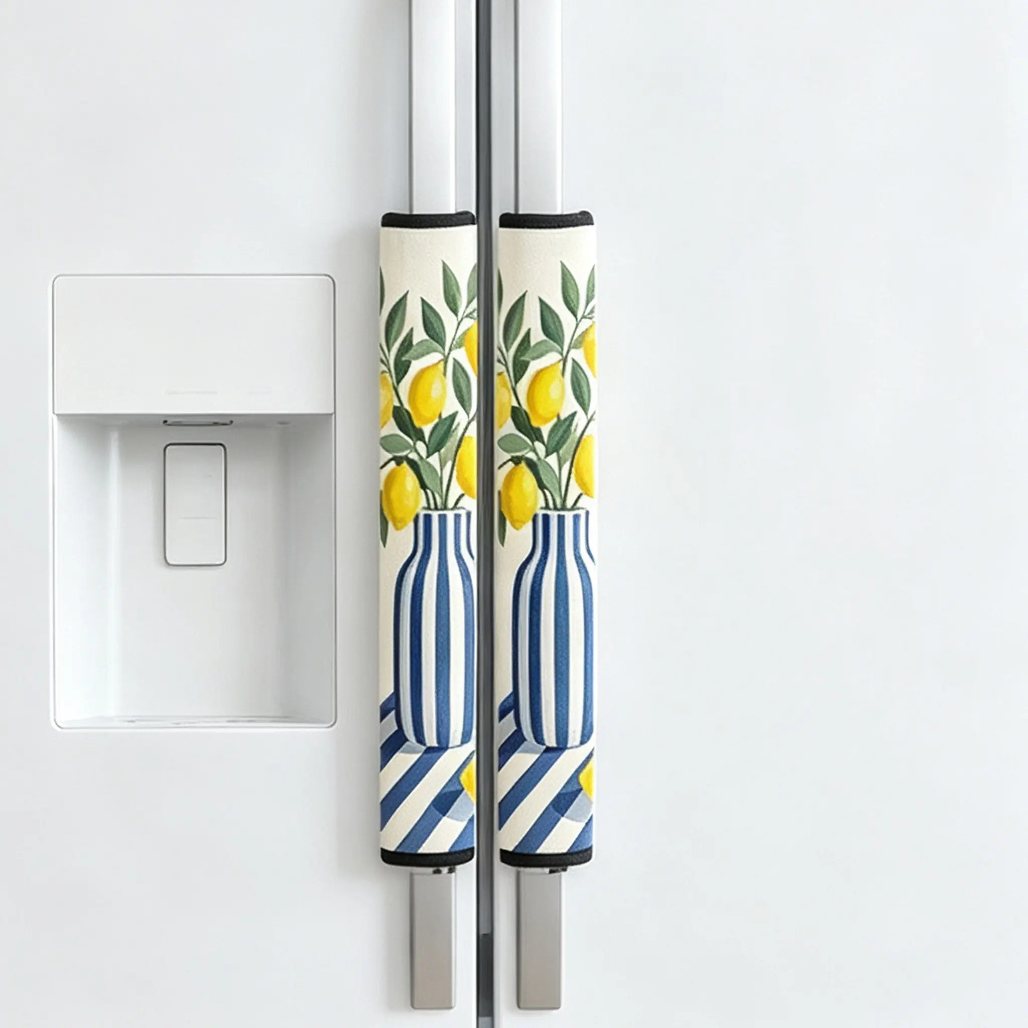 2pcs Striped Vase and Lemon Pattern Microwave and Refrigerator Handle Decor Set, Kitchen Decoration Kit, Clp0411 (2)