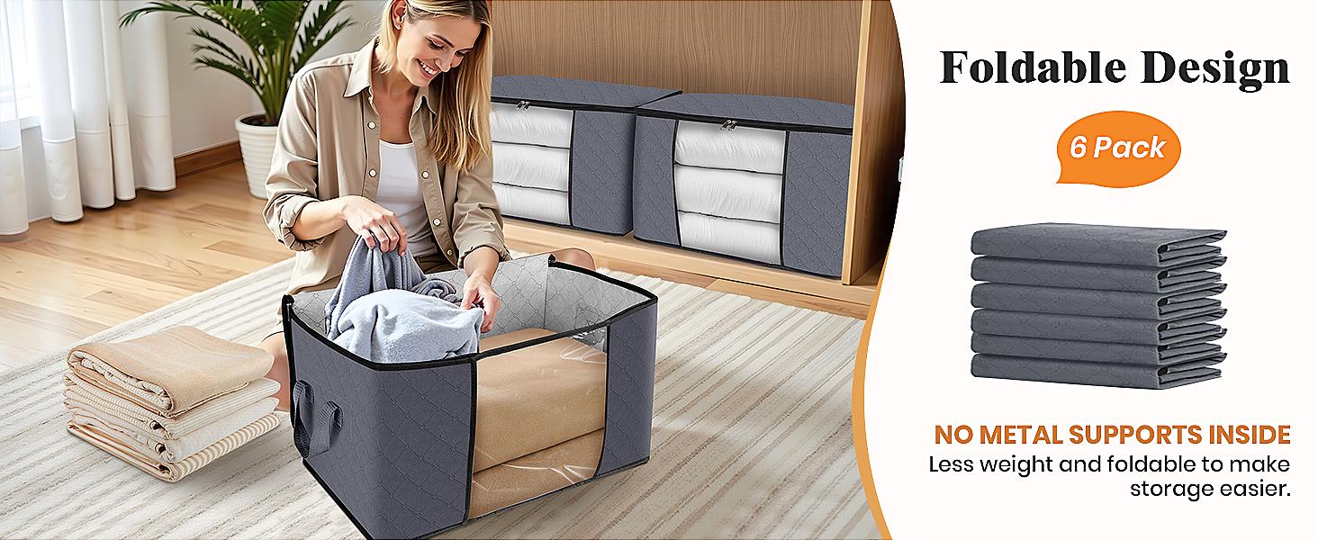 24 Gallons Clothes Storage, Foldable Thick ric Blanket Storage Bags, Containers for Organizing Bedroom, Closet, Clothing, Comforter, Organization with Handle (3 Pack,Grey)