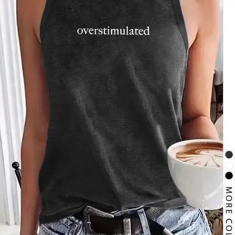 Women's Letter Print Round Neck Tank Top, Casual Beach Tank, Casual Sleeveless Crew Neck Top for Summer, Fashion Women's Trendy Top for Daily Wear, Socks