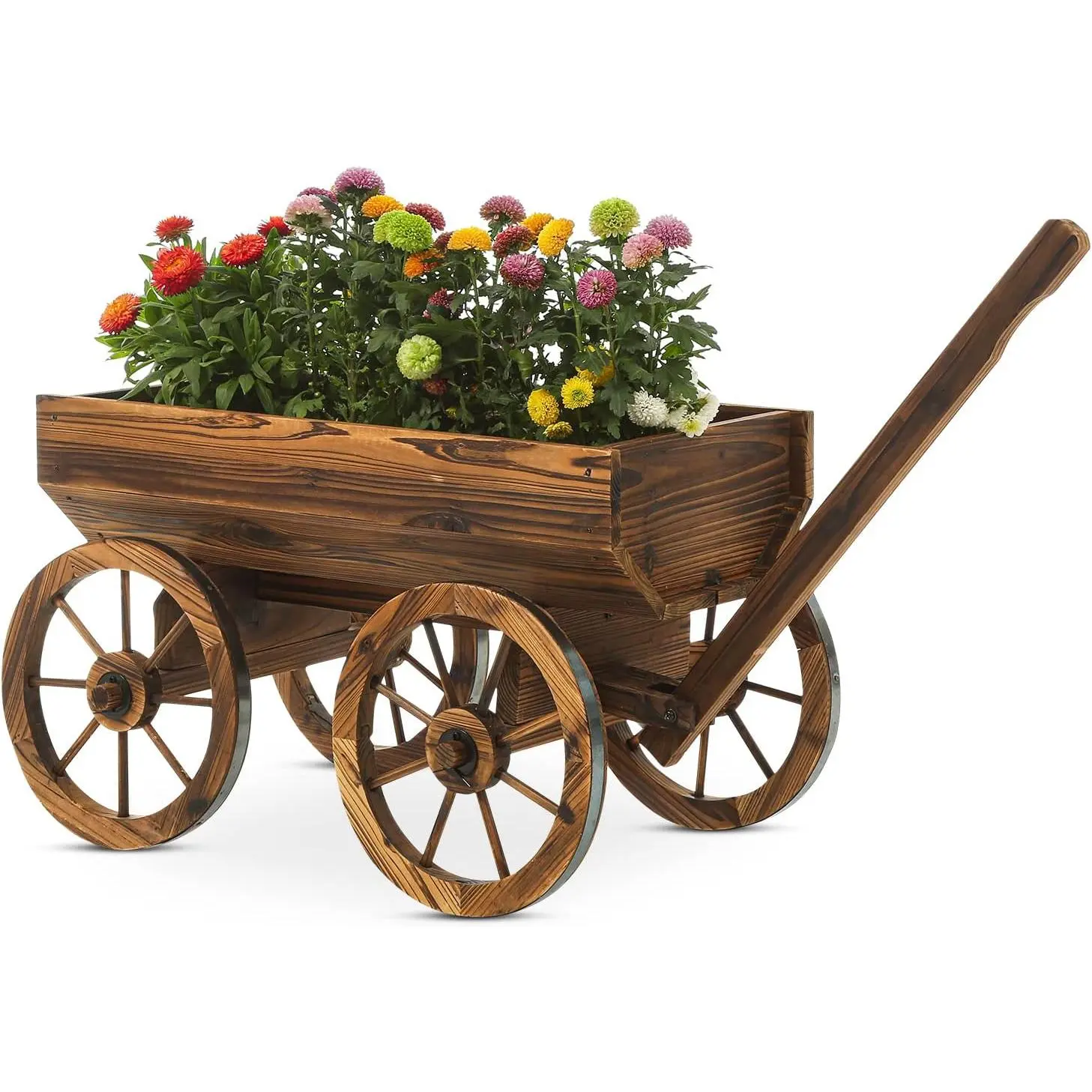 Garden Wooden Decor Rustic Flower Pot,Planters Wagon Indoor Outdoor Backyard Balcony Decor,for Outside Garden Decor Wheelbarrow Planter for Patio (Wooden Wagon)