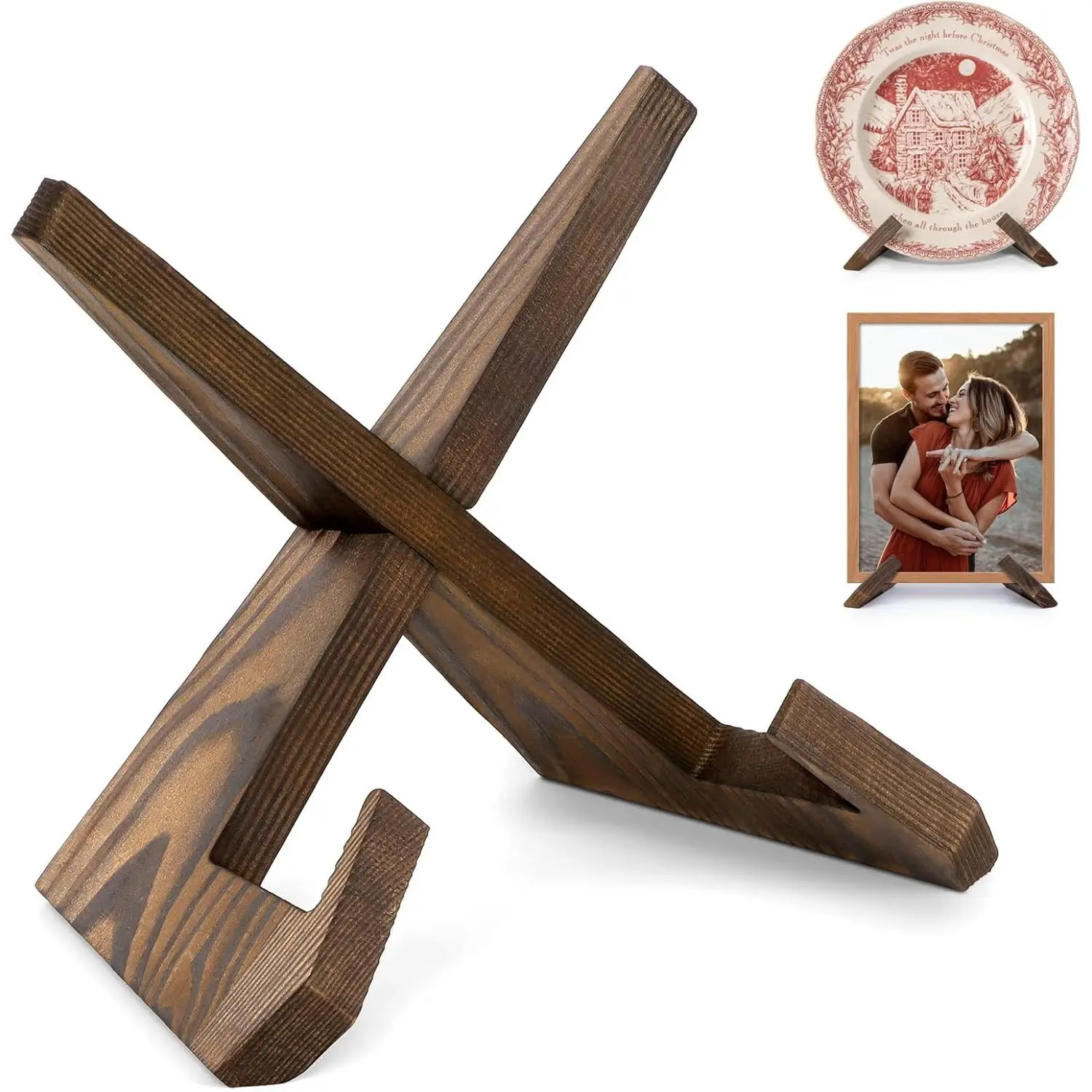 Plate Stand for Display - 6.5 Inch Plate Holder Display Stand, Wooden Picture Frame Holder, Decorative Table Top Easels
