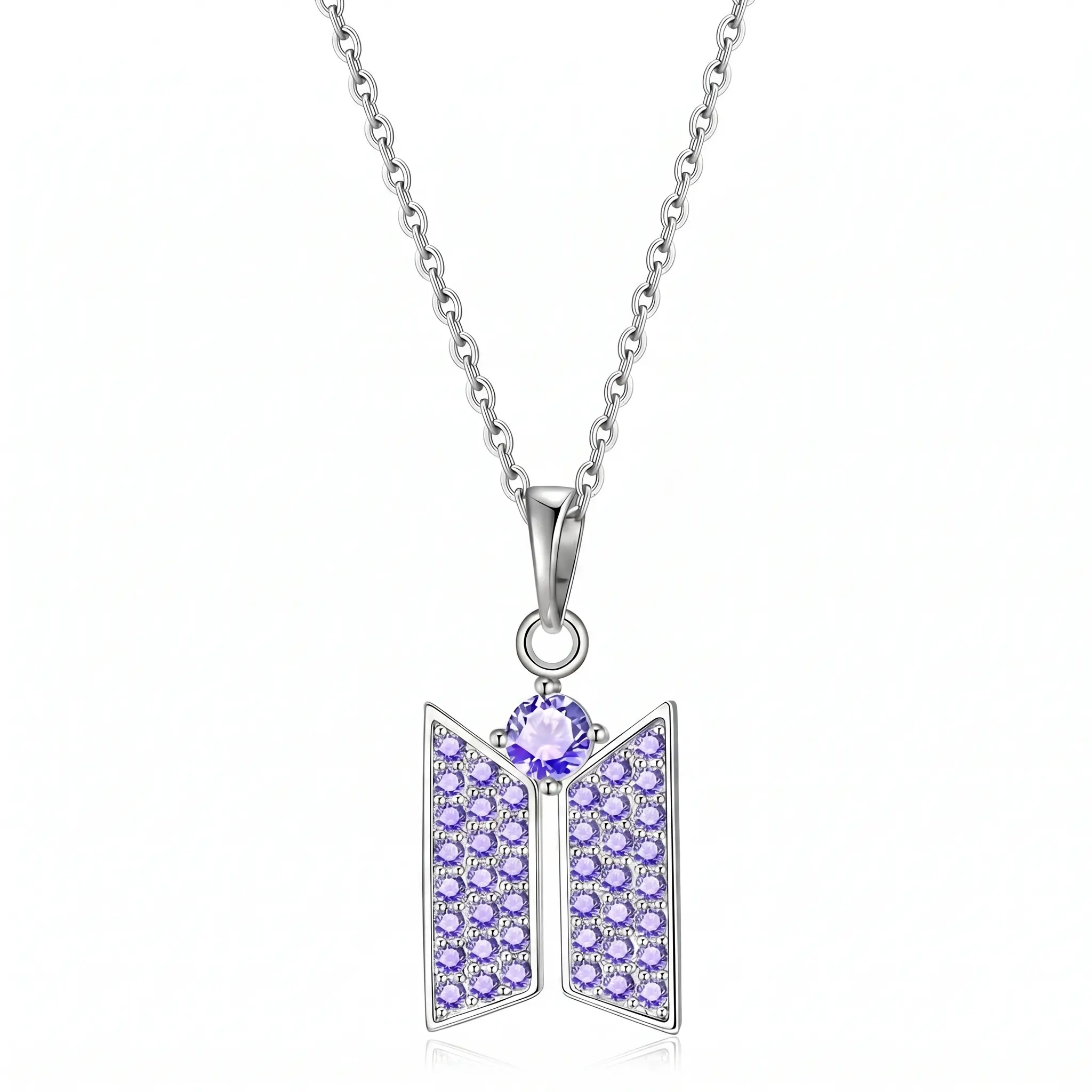Kpop Purple Crystal-Style Necklace Set with Butterfly & Magic Wand Charms | y2k Jewelry | daily wear party gift Stone Pendant