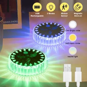 Rechargeable Motion Sensor Night Light, Magnetic RGB Changing LED, Compact Battery-Powered Indoor Wall Lamp, USB-C, for Hallway, Stairs, Bathroom, Kids Room