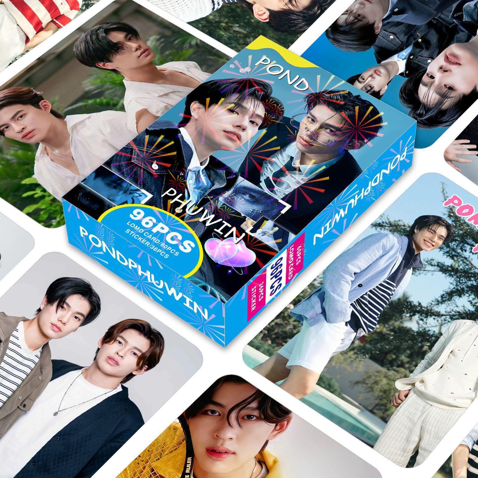 96 Pcs/Set Thailand Star PondPhuwin Laser Lomo Card Pond&Phuwin Characters  Photocard With Stickers Fans Collection cosplay gift