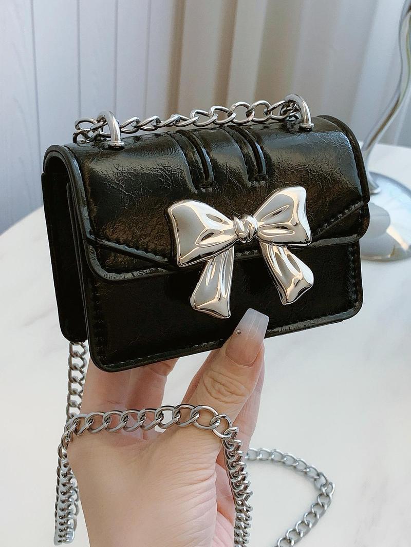 Women's Cute Bowknot Decor Crossbody Bag, Fashionable PU Leather Chain Strap Shoulder Bag for Daily Used, Casual Trendy Versatile High-quality Daily Commuting Bag, Fashionable Versatile Purse