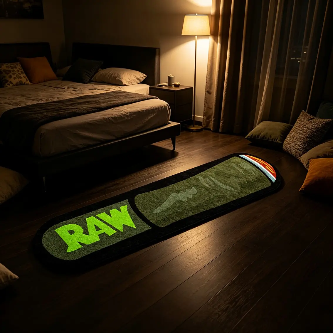 RAW Cigar Alien Carpet Dark Green and Black Contrast Flocked Floor Mat Anti-Slip and Wear-Resistant for Gaming Room Bedroom Streetwear Trendy and Cool Atmosphere Decor Mat Suitable for Ins Style / Retro American Home Decor Decorative Rug