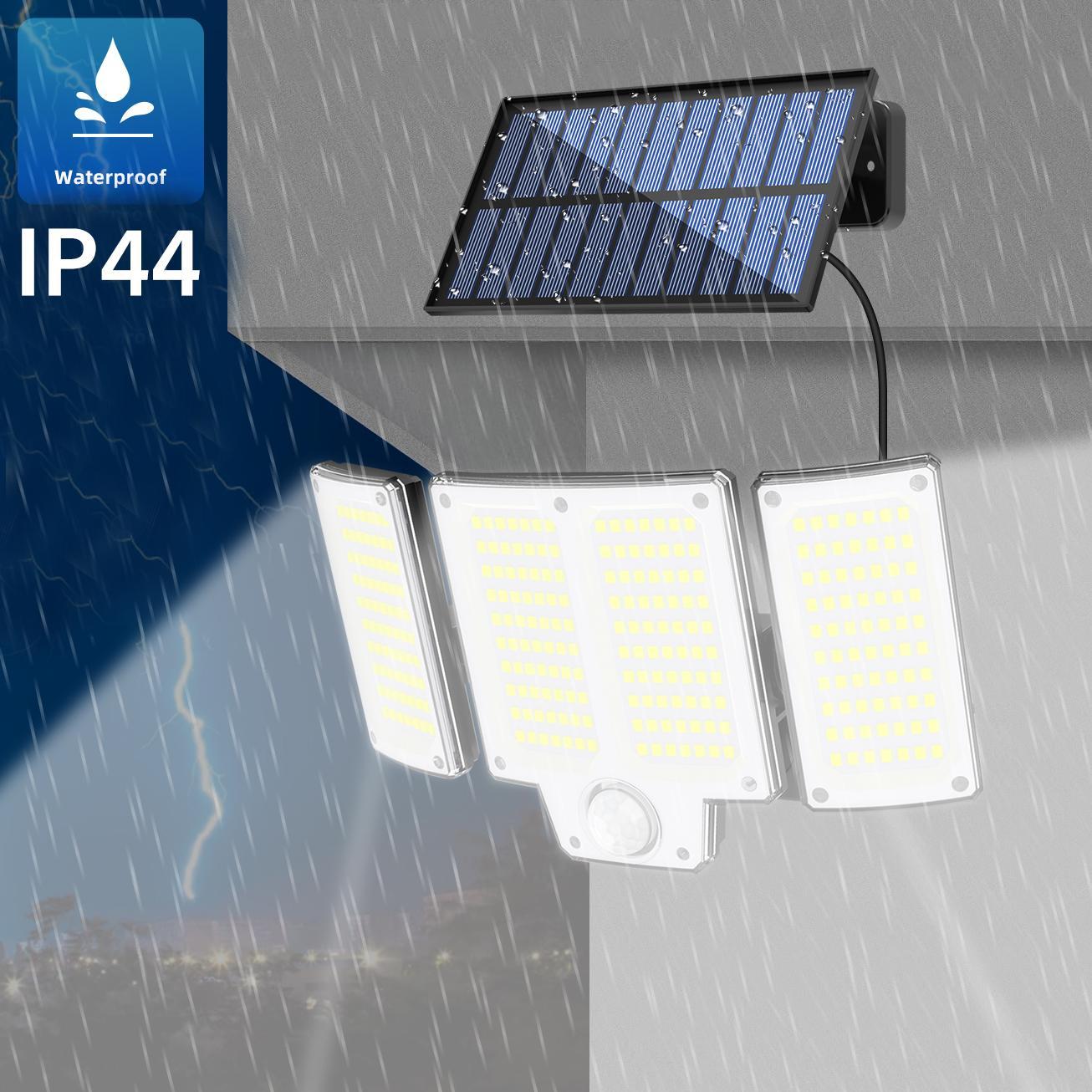 Outdoor Solar Light with Motion Sensor, Remote Control, 3 Modes, 3 Heads, Water Resistant, Solar Powered Spotlight, Ideal for Yard, Garage, Porch, Garden