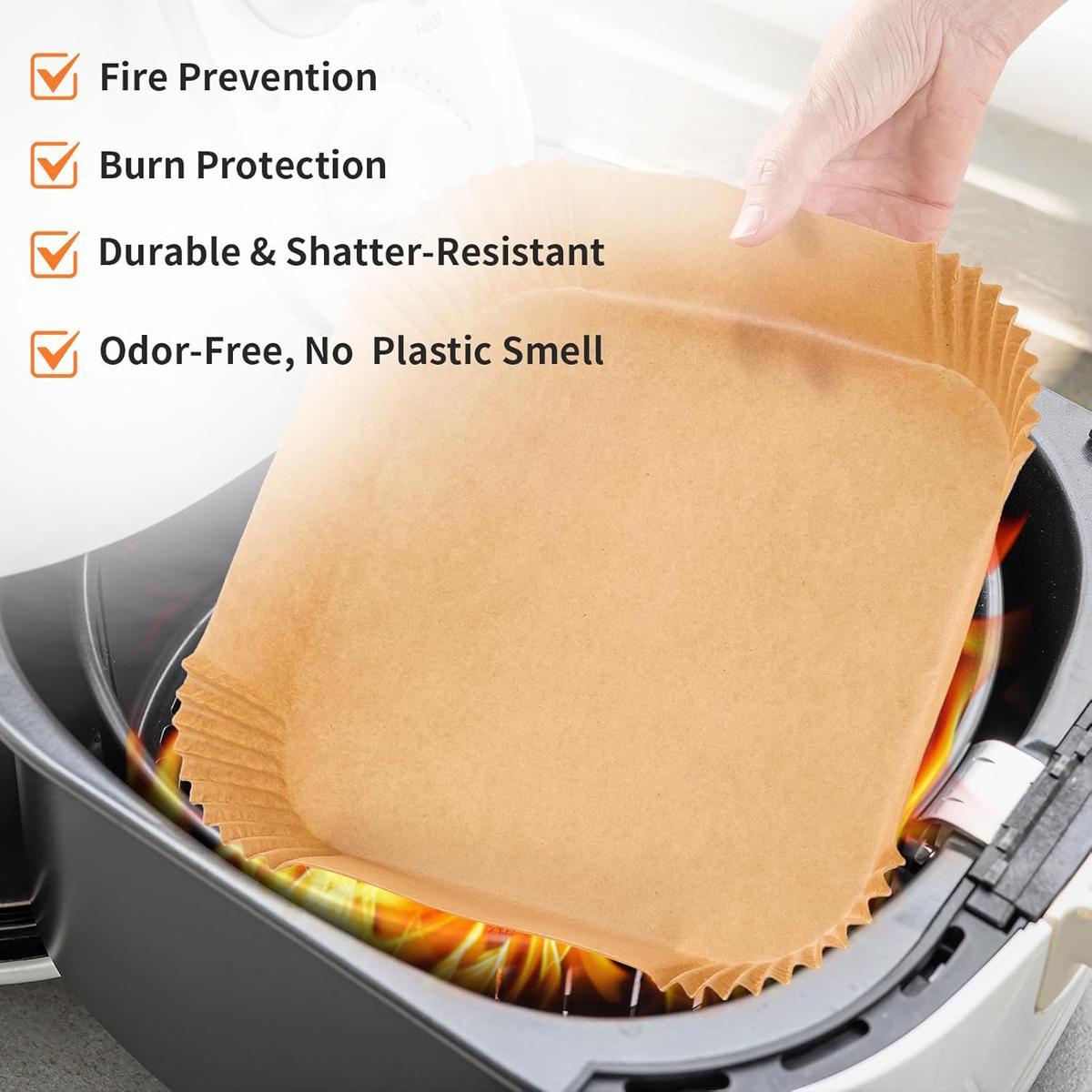 Air Fryer Paper Liners, 100Pcs Parchment Paper, Air Fryer Liners Disposable for Microwave, Non-Stick Air Fryer Liner Square Free of Bleach (6.3IN) Baking Supplies Kit Bakeware