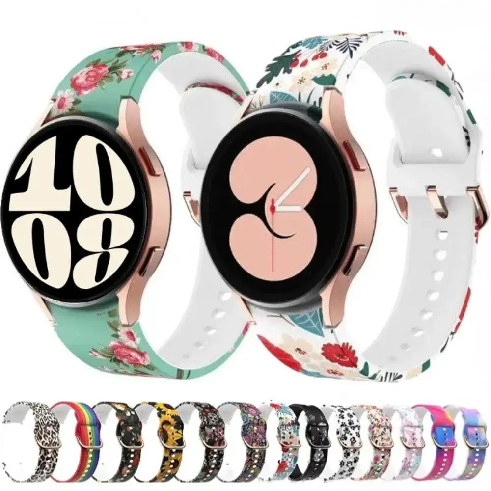 Cute Smartwatch Decor Accessories, Blue Pink Floral Pattern Silicone Wearable Charms 40-47mm Adjustable Size, Dual-Use Bag Pendant Compatible With Galaxy Watch 4/5/6/7/5 Pro For Daily Casual Wear
