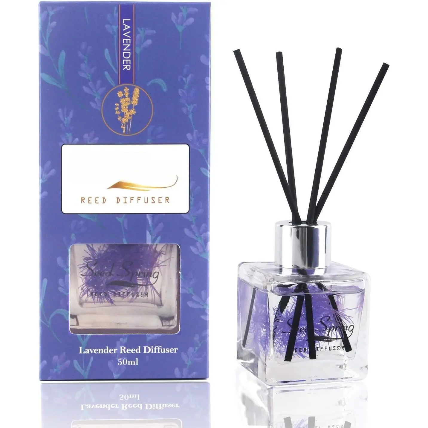 Lavender Scented Glass Bottle Reed Diffuser Set with Sticks, 50ml/1.7oz Floral Air Freshener for Stress Relief, Home Spa, Birthday-Father's Day Gift-Ready Home Fragrance for Office, Bathroom, Dining Room Decoration