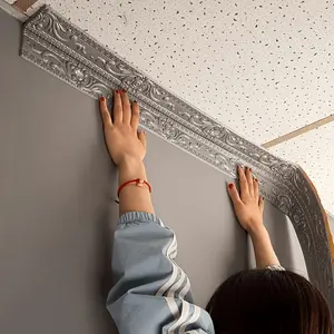 2 rolls 4.72 x 90.55 Inches self adhesive foam moulding flexible 3D European wall trim for baseboard ceiling corner mirror edge wall corner guard wallpaper border Self Adhesive PVC Interior Moulding Trim easy installation