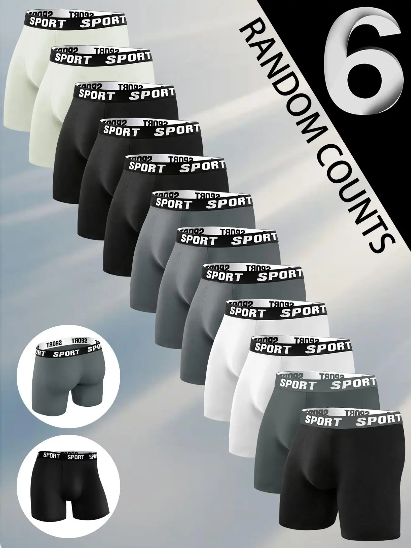 6 pcs men's slim fit Long style flat cornered underwear, Soft, loose, lightweight, elastic waistband, Stretchy Underwear, suitable for Four Seasons sports, Sportswear, daily casual wear, and outdoor activities Underwear Boxer