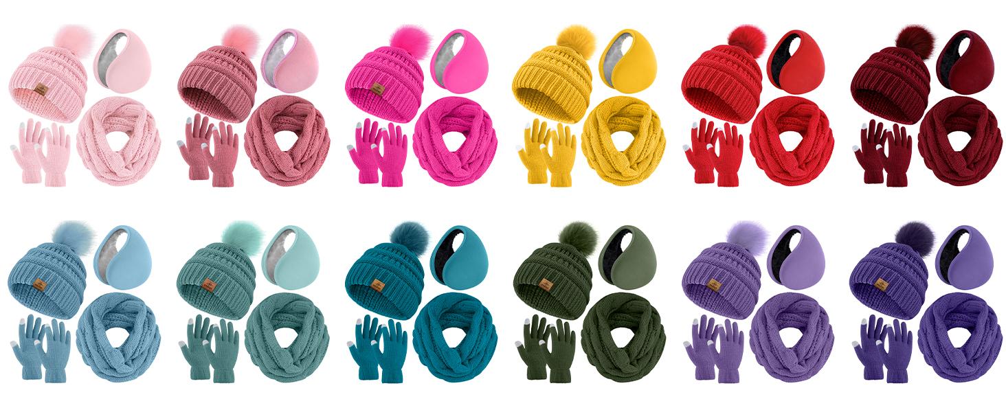 Adults' Knitted Beanie, Scarf & Touch Screen Gloves Winter Warm Set - Christmas, Cycling, Skiing Mobile Phone Accessory Compatible Cold Weather Gear