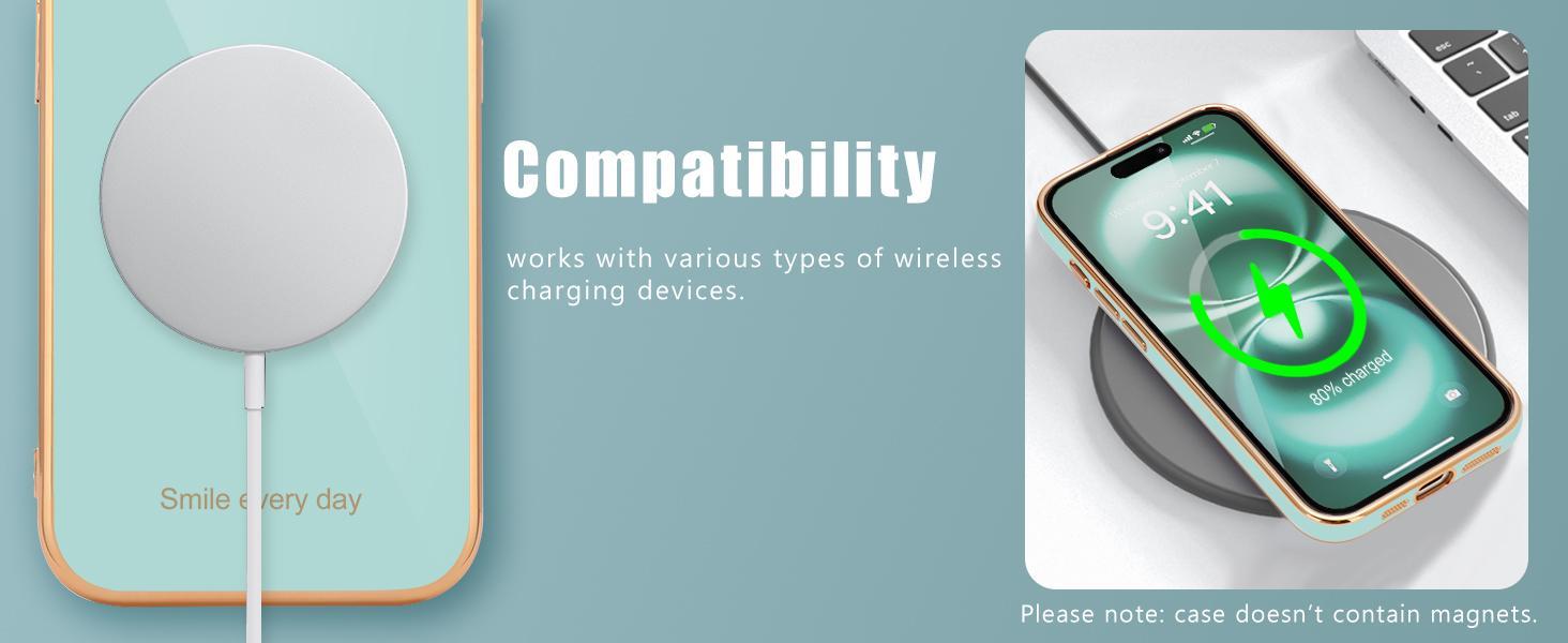 Teageo Compatible with iPhone 16 Case for Girl Women Cute Love-Heart Luxury Bling Plating Soft Back Cover Raised Camera Protection Bumper Silicone Shockproof Phone Case for iPhone 16, Pearl Aqua