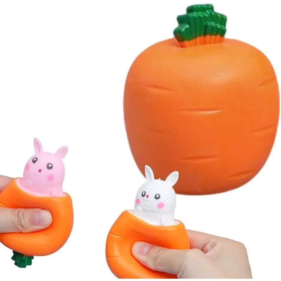 1Pc Pop Up Carrot Bunny Squeeze Toy, Cute Bunny Peekaboo Novelty Desk Ornament, Fun Easter Basket Filler Bunny Toy for Teens & Adults (Random Color)