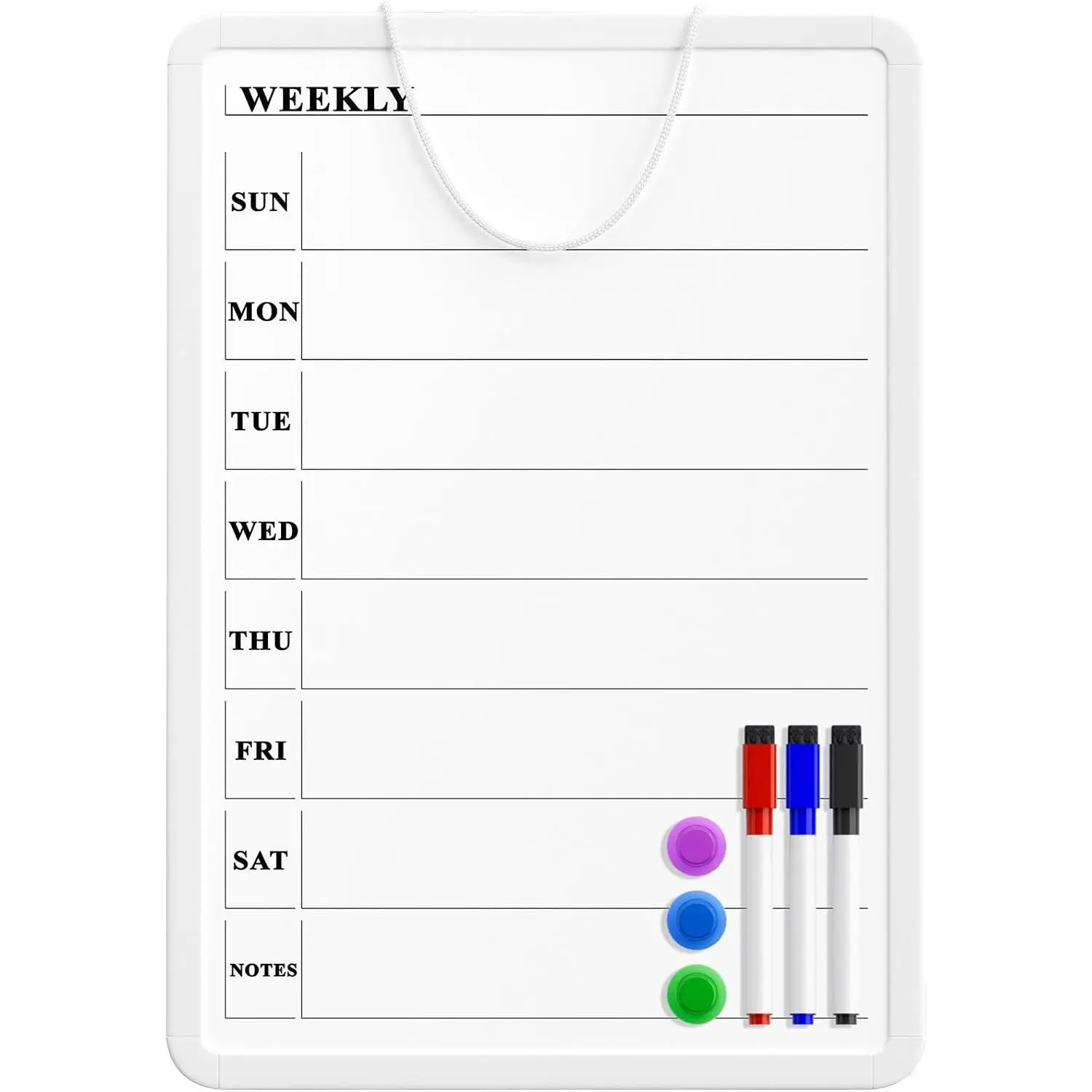 Weekly Dry Erase Calendar Board, 11" x 17"  Whiteboard | Double-Sided Wall Planner: Weekly Calendar   Side, Blank Whiteboard  The Other, Includes 3 Color Markers and