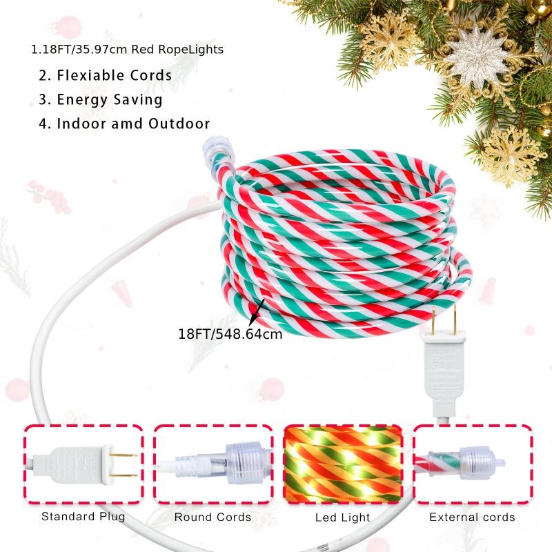 Candy Rope String Lights, LED Candy Cane Rope Lights, IPX4 Waterproof Outdoor LED Christmas Decor Lights For Garden Yard Party Xmas Christmas Holiday Decorations