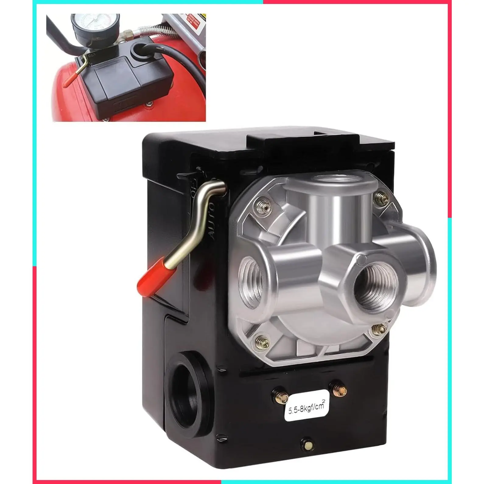 Air Compressor Pressure Switch LF10-4H, 4 Port 1/4" NPT, 95-125 PSI Pressure Control Switch for Air Compressor Parts Replacement