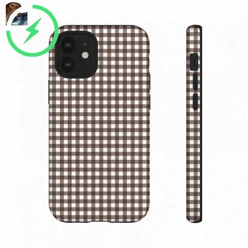 Magnetic Gingham Phone Case & Cover for iPhone 17-11 Pro Max, 17 AIR, 16 ProMax & 16e - Cute Espresso Brown Fall Design, Cellphone Casing Accessory