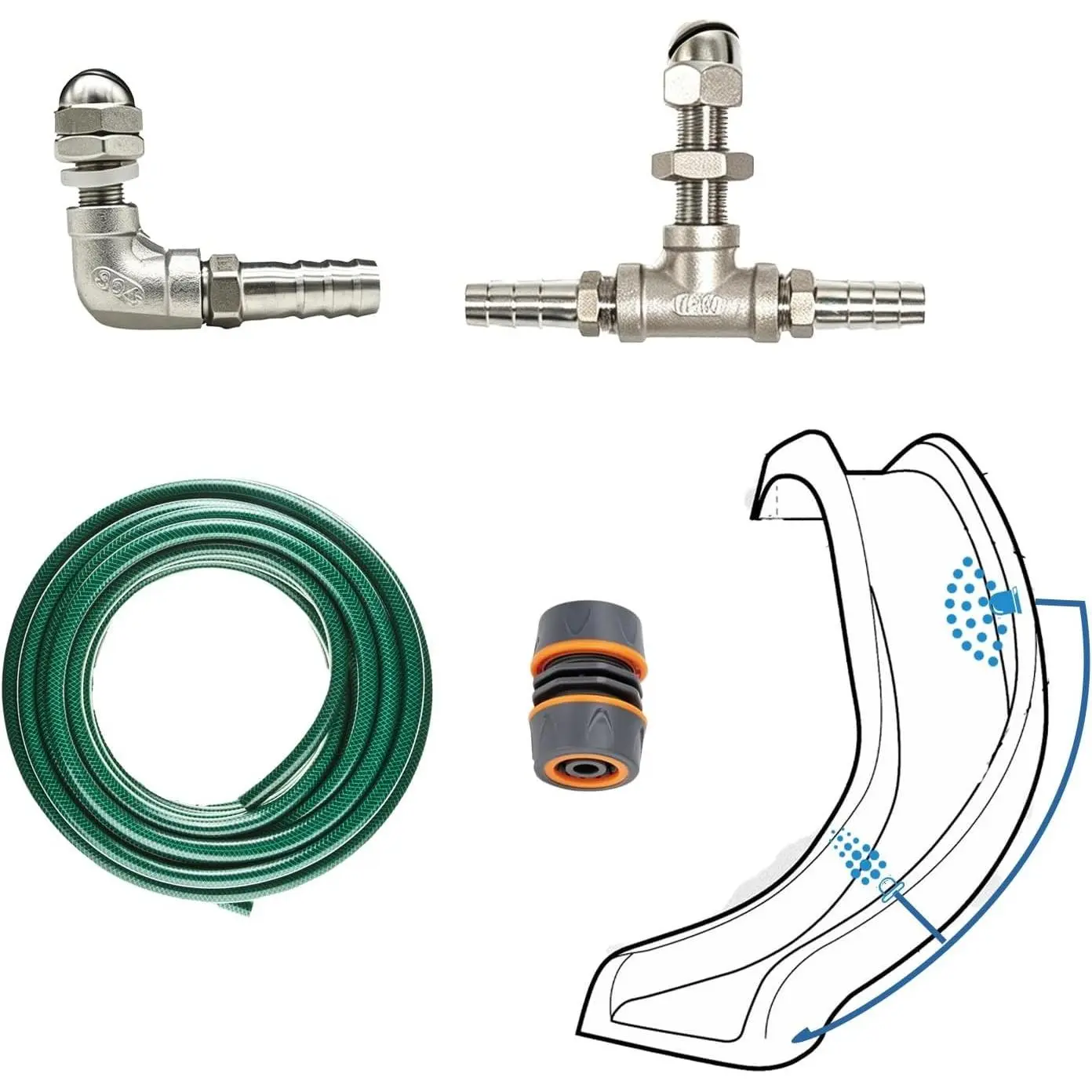 Pool Slide Spray Kit with Hose Adaptor - Durable Stainless Steel Spray Nozzles for Swimming Pool Slide Replacement Parts (New Version)