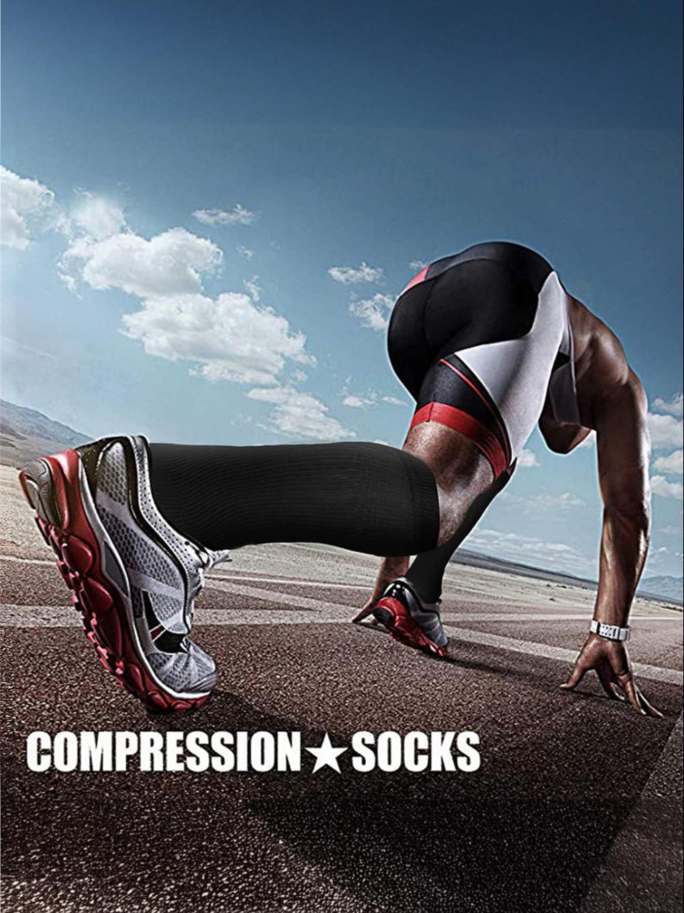 3 pairs of men's and women's compression socks with a compression rating of 15-20 mmHg in a knee-high design for running, performance and recovery, available in a range of colours to help improve circulation Athletic Socks