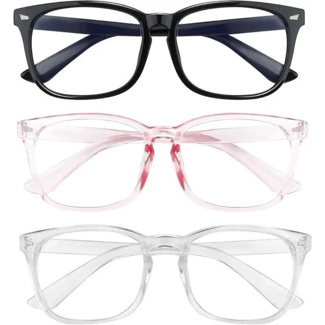 Unisex Blue Light Filter Glasses 3 Pack, Lightweight Durable PC Frame Fashion Eyeglasses, Screen Time Decorative Eyewear Perfect For Daily Digital Use, Home Office Work And Casual Everyday OOTD