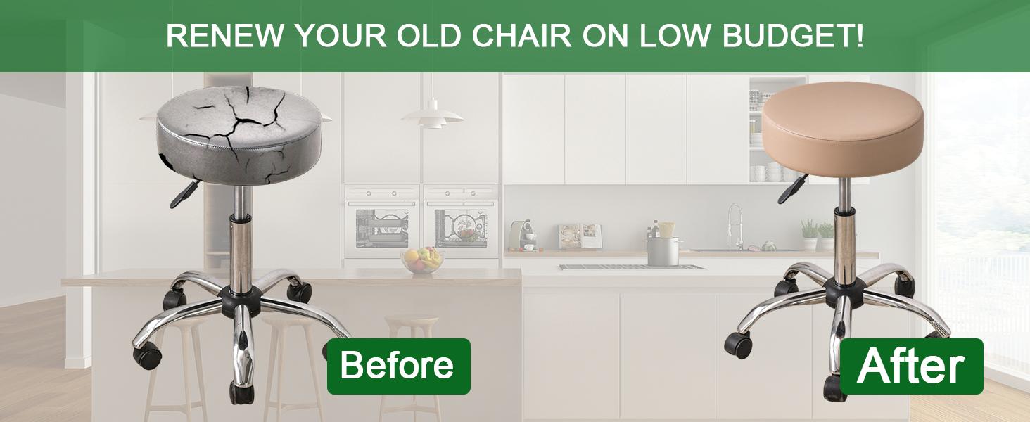 GOSTADY   Bar Stool Covers Round Set of 4, Waterproof PU Seat Covers With Elastic Bands, Chair Covers Washable Cushion Slipcover for 12-15 Inch - Khaki-Nude