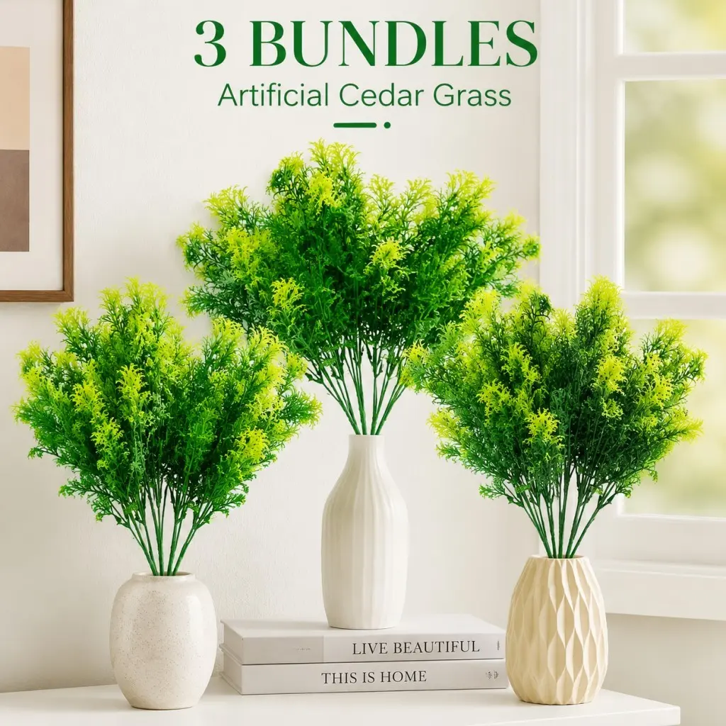 3 Realistic Artificial Spruce Trees 13in (33cm), Plastic Plants for Garden, Courtyard, Window Box, Wedding Table, Indoor Outdoor Decor