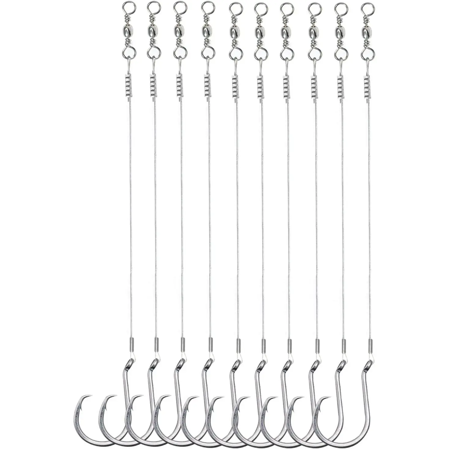 High Strength Multi-Size Saltwater Steel Circle Hook Rigs - Octopus Offset Fishing Hooks with Resistant Coating Leader Wire for Catfish, Bass
