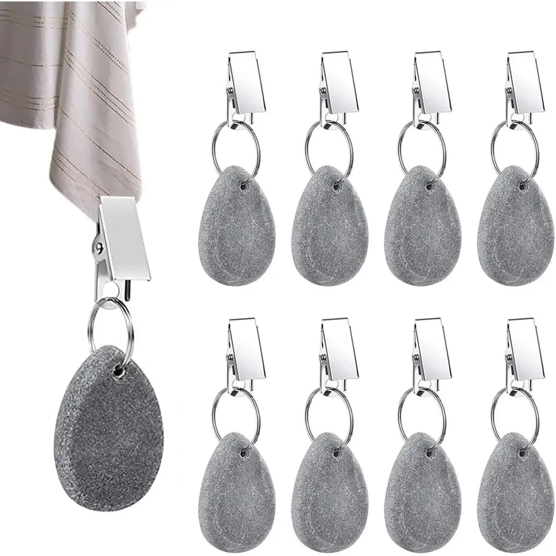 8pcs Tablecloth Weights Tablecloth Pendant Stone Table Cover Weights Hangers with Metal Clips (Drop-Grey)