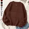 Women's Simple Minimalist Plain Textured Round Neck Loose Sweater, Comfy Clothes for Women, Casual Basic Comfort Drop Shoulder Crewneck Long Sleeve Jumper for Fall, Ladies Knitwear for Fall Daily Wear, Womenswear, Fall Outfits, Earthtone Fallfreshness