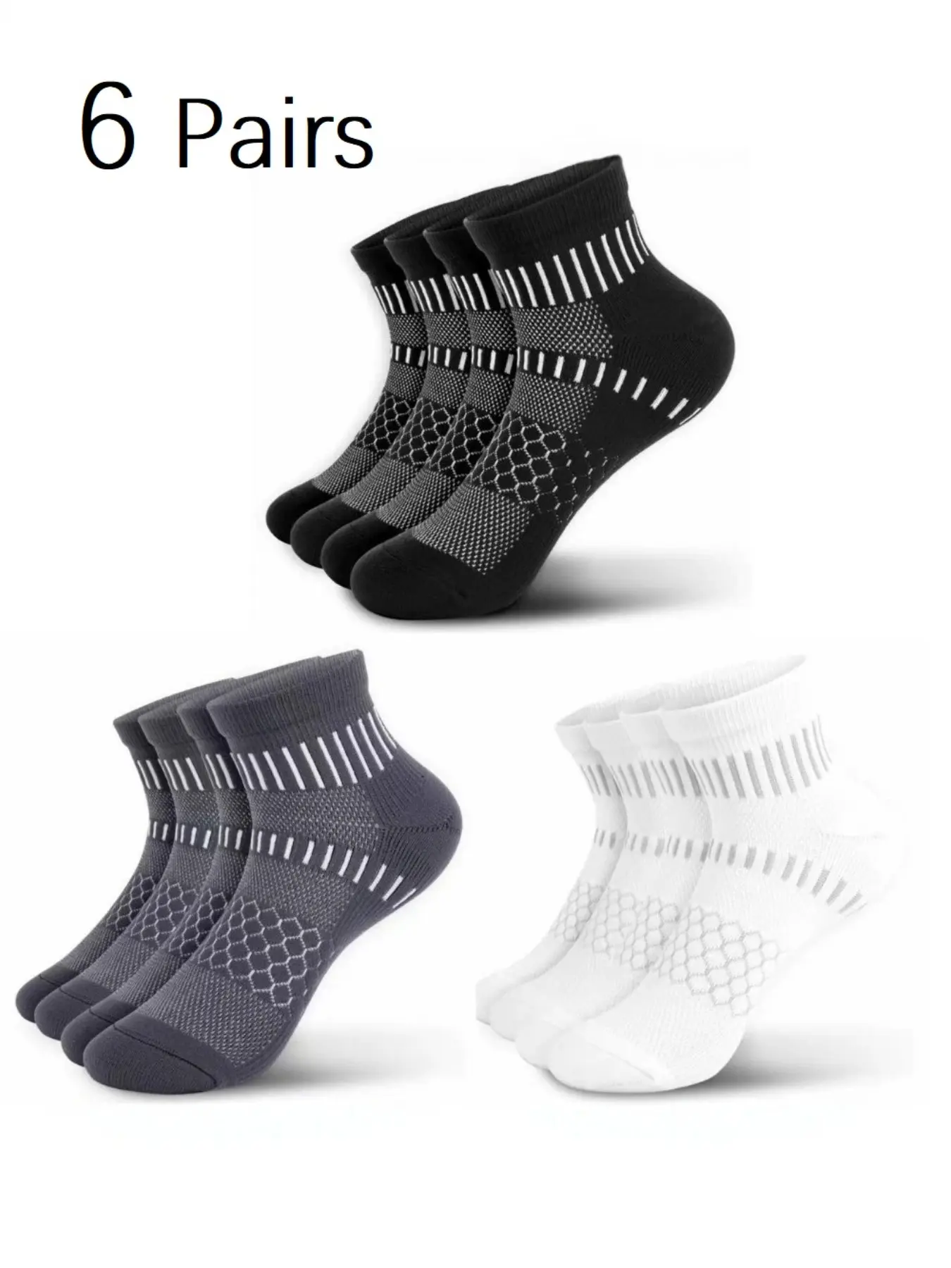 6 Pairs Thickened Professional Sports Basketball Socks, Running Casual Short Socks, Arch Support Breathable Moisture-Wicking Crew Socks