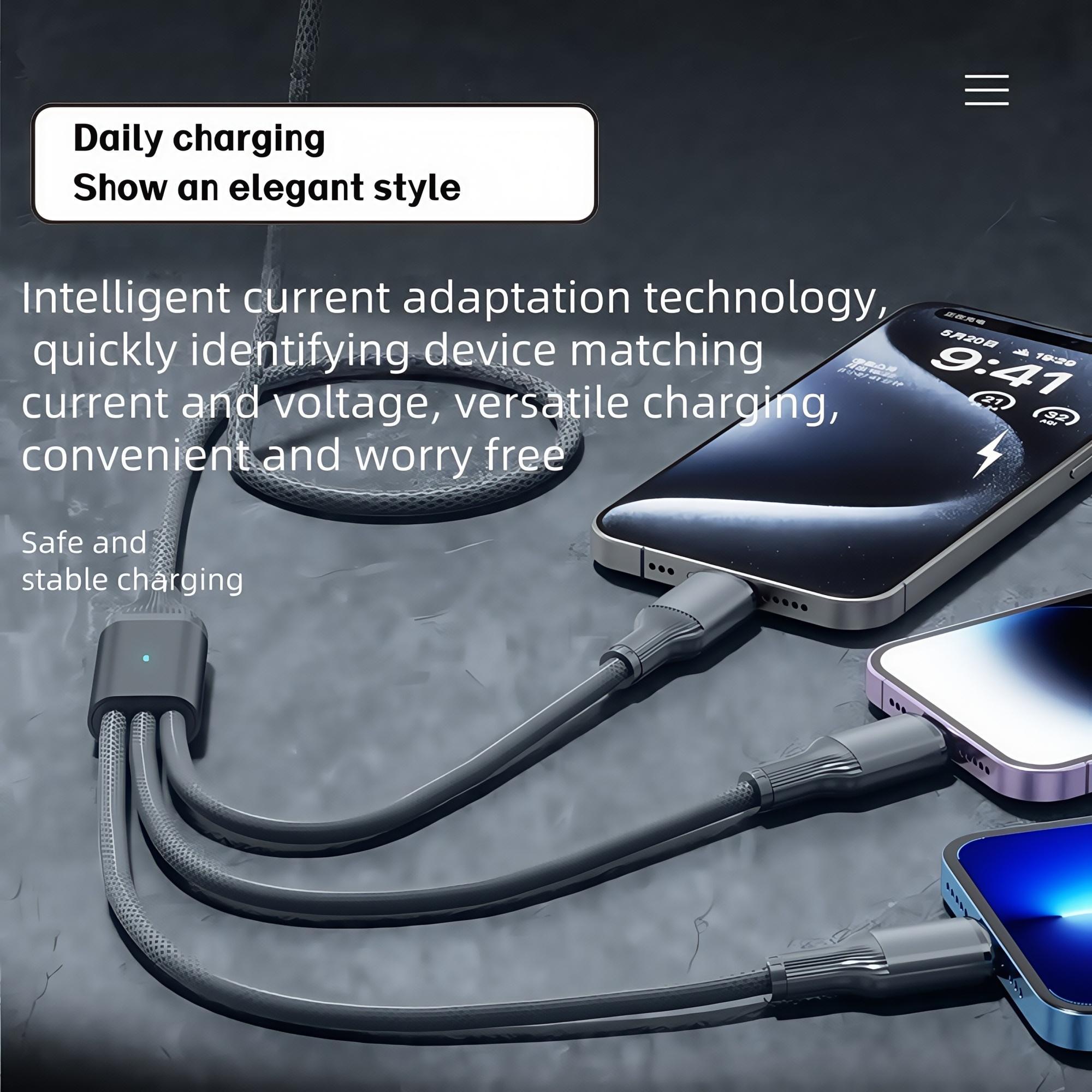 100W Multi-purpose Fast Charging Data Cable, Multifunctional 3 in 1 Fast Charging Cable, Phone Accessories for Huawei, Apple, Android, Electronic, Fast Charging Supported