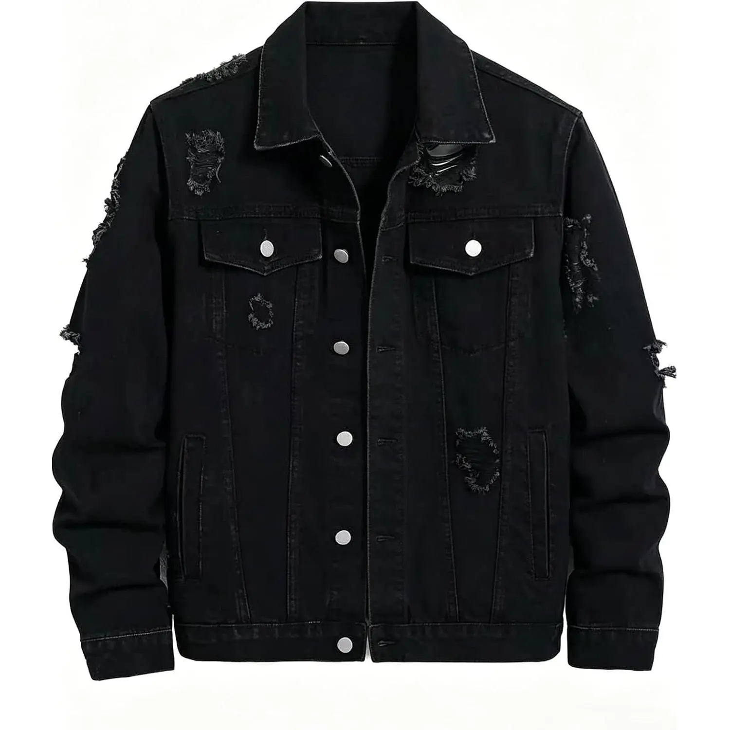 Men's Denim Jacket Patchwork Fringe Jacket Slim Jean Jacket Streetwear Coat