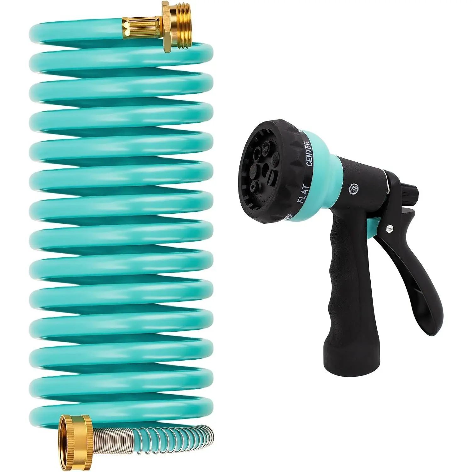 Garden Water Hose 15 ft, EVA Curly Water Hose with Brass Connectors,Garden Hose Coil,Includes 7- Function Sprayer,Retractable, Resistant Garden Coil Hose.