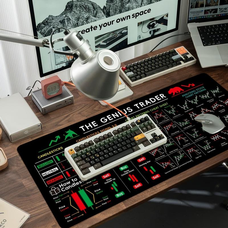 Virtual Currency Btc Stock Trading Mouse Pad, Non-Slip Rubber Base, 90x40cm, Compatible with Keyboard, Ideal for Traders Analysts Gamers Office