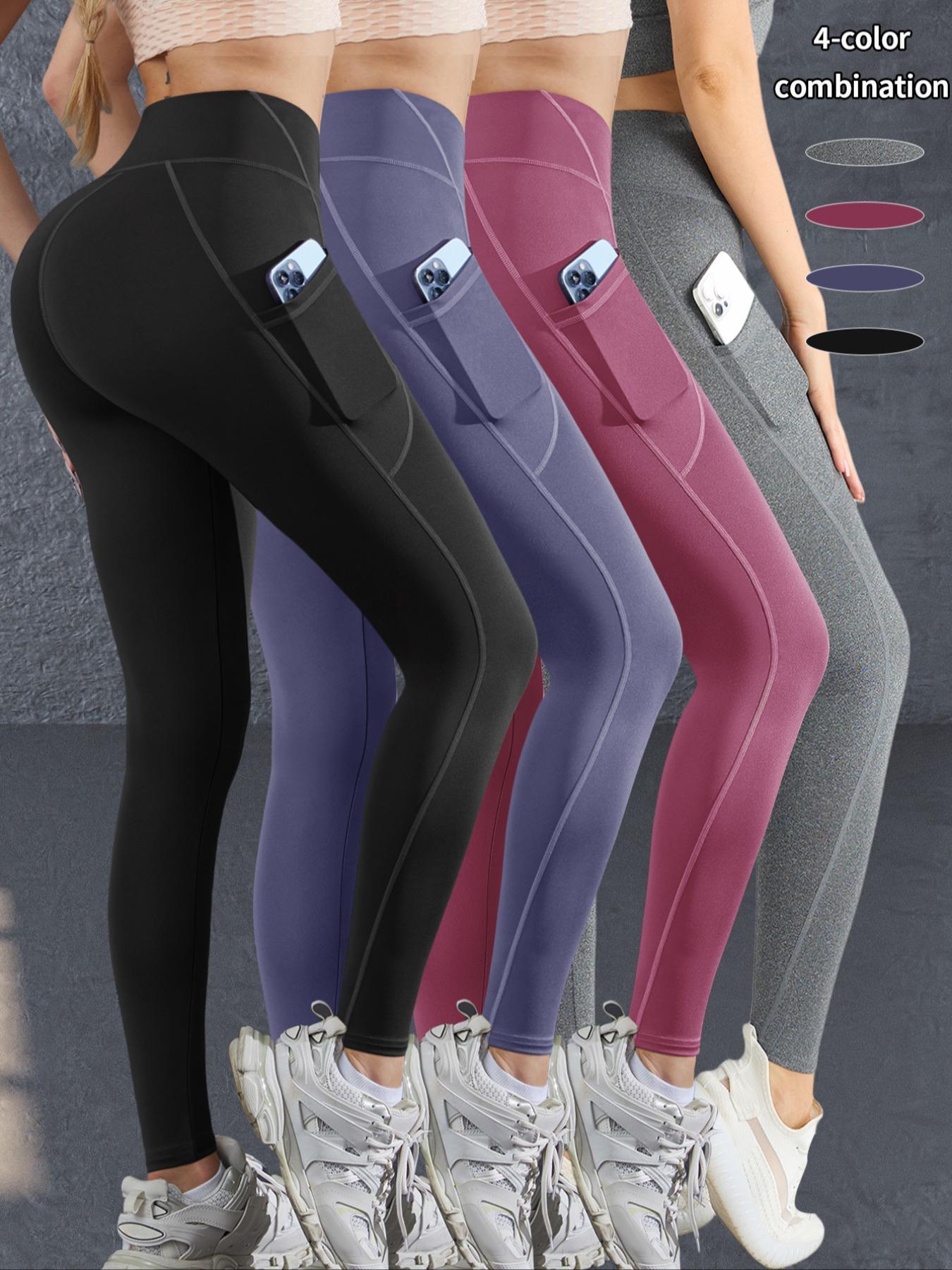 Women's Solid High Waist Sports  Leggings, Casual Comfy Breathable Skinny Pants for Yoga Gym Workout Running, Ladies Sportswear for Summer, Gym Clothing, Solid Pocket Leggings, High Waisted Leggings