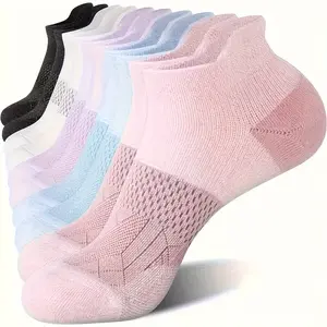 10pcs (5 Pairs) Women's Compression Ankle Athletic Socks - Color Block Pattern, Arch Support & Low Cut Design, Soft Warm Breathable Moisture-Wicking Fabric, Comfortable Sports Socks for Fall & Winter, Casual & Athletic Wear
