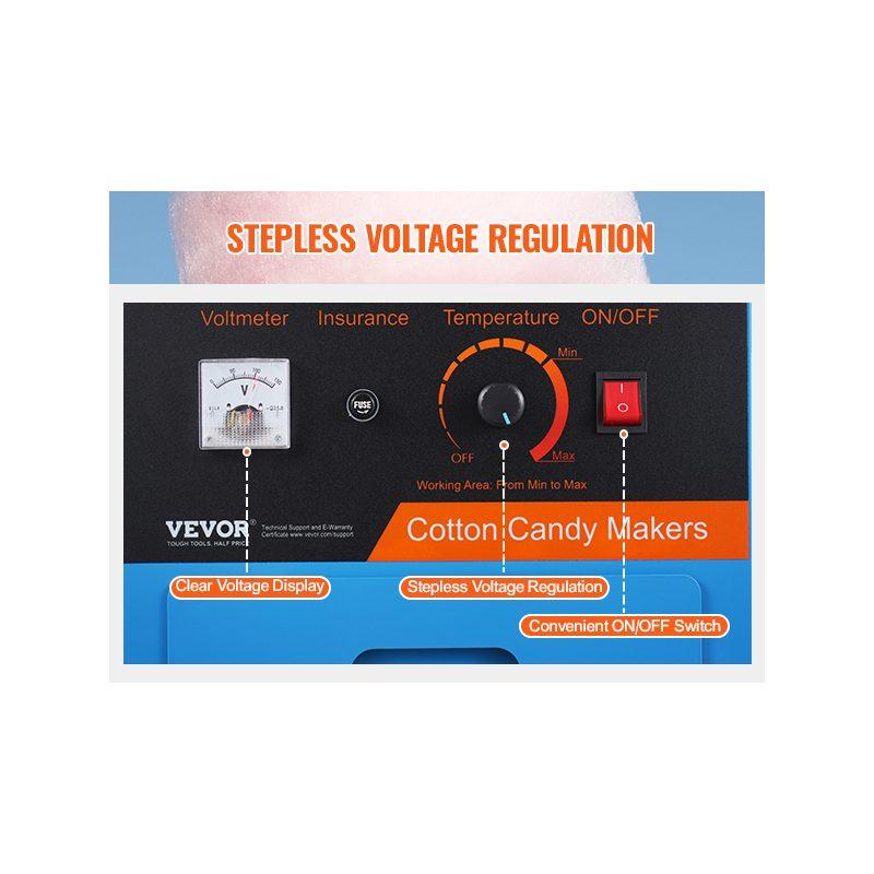 VEVOR Electric Cotton Candy Machine with Cart, 1000W Commercial Candy Floss Maker with Stainless Steel Bowl, Sugar Scoop and Drawer, Perfect for Home, Kids Birthday, Family Party, Blue