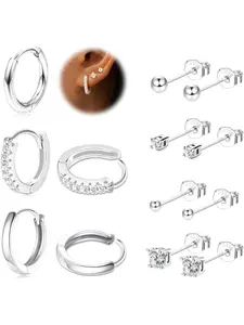 7 Pairs Gold Earrings for Women 925 Sterling Silver Gold Huggie Hoop Earrings and Zirconia Studs 14k Gold Plated Multiple Piercing Hypoallergenic Cartilage Sleep Earring for Women Girls