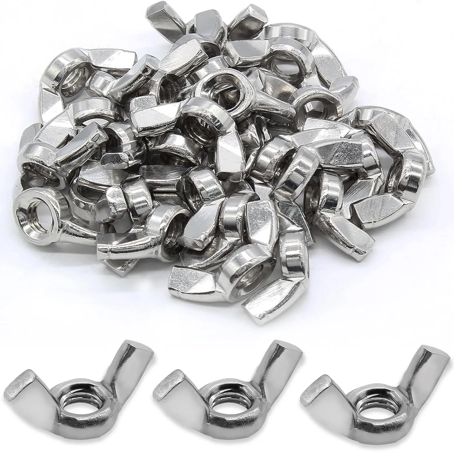 60 count Wing Nuts 1/4"-20, Stainless Steel Butterfly Wing Nuts, Hand Twist Tighten Ear Wingnuts Fasteners
